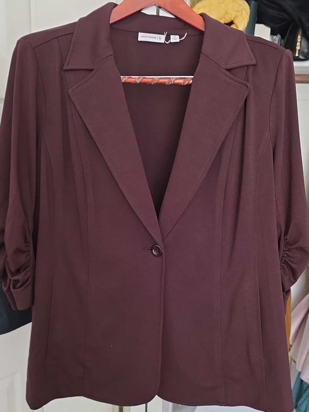 Susan Graver Burgundy Single-Button Blazer